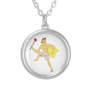 plunger and underwear guy  silver plated necklace