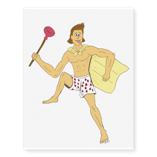 plunger and underwear guy temporary tattoos (Front)
