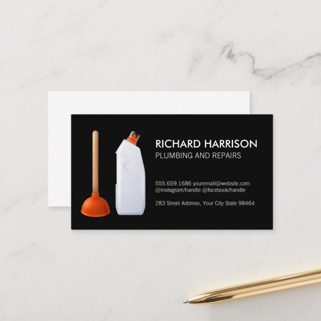 Plunger | Chemical Bottle | Plumbing Supplies Appointment Card (Front/Back In Situ)