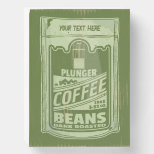 Plunger coffee pop art food packaging illustration wooden box sign