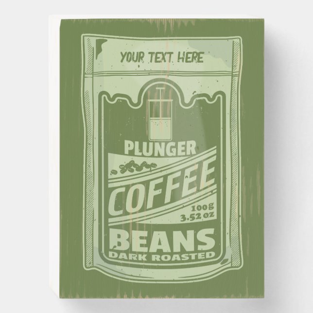 Plunger coffee pop art food packaging illustration wooden box sign (Front Vertical)