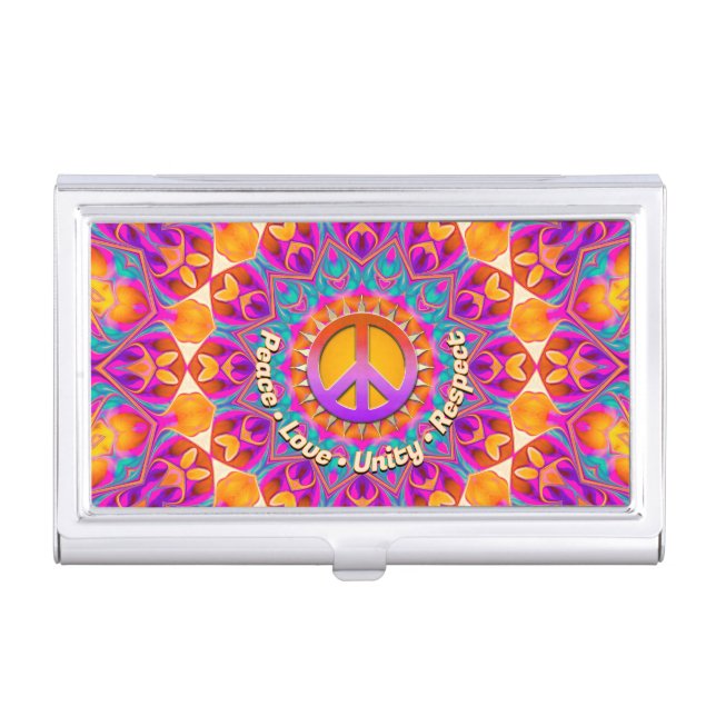 PLUR Peace Love Unity Respect Peace Symbol Business Card Case (Front)