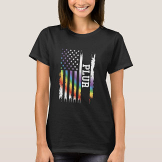 PLUR United States Distressed Rainbow w US Flag T-Shirt