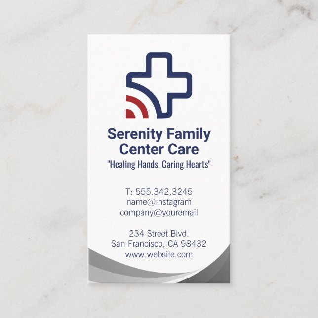 Plus Medical Wave Logo Design | Hospital Business Card (Front)