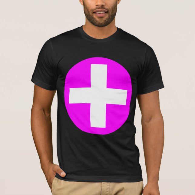 Plus Sign in white with Magenta T-Shirt (Front)