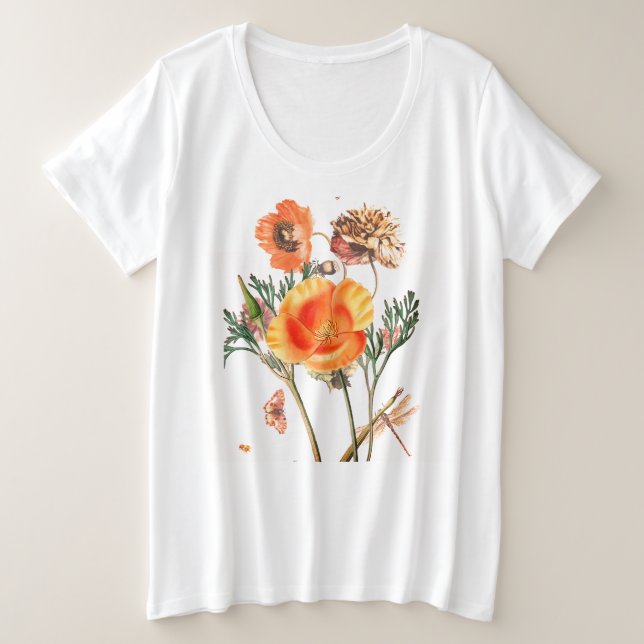 PLUS SIZE COTTON T-SHIRT WITH POPPIES (Design Front)