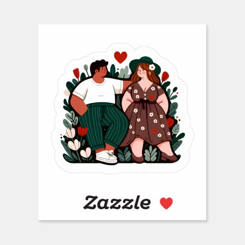 Plus size couple dating love valentine art sticker