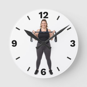 Plus Size Fitness Woman Workout Resistance Band Round Clock