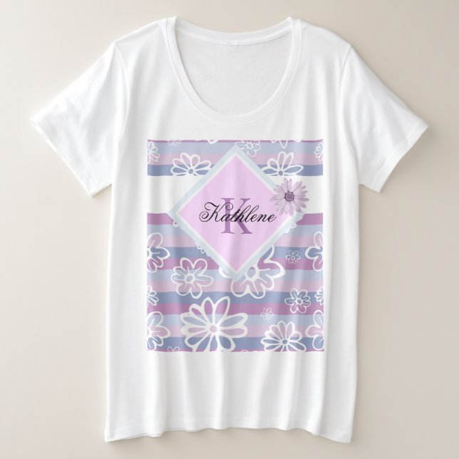 Plus Size Monogrammed Purple Floral T-shirt (Design Front)