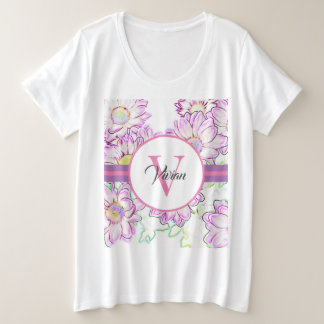 Plus Size Monogrammed White And Purple  T-shirt