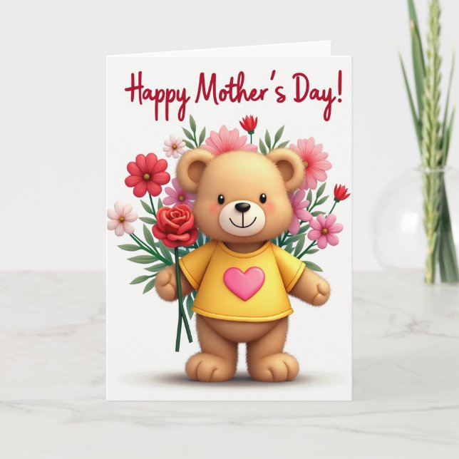 Plush Bear Mothers Day Floral Card (Front)