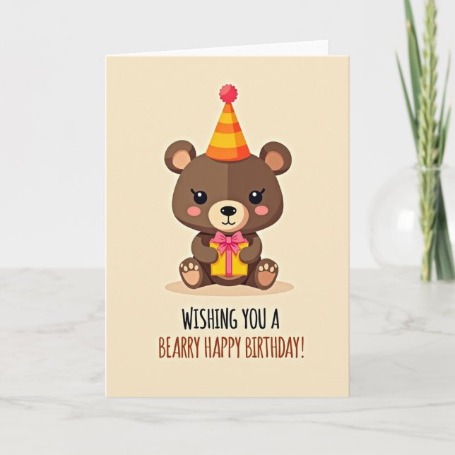 Plush Bear Party Hat Card (Front)