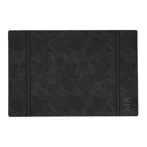 Plush Black  Paisley Pattern Monochromatic Design Placemat