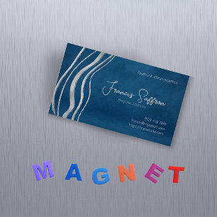 Plush Blue with Silver Abstract Business Card Magnet