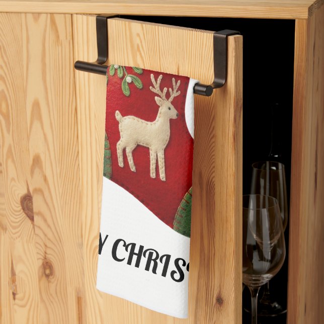 Plush Christmas Stocking Illustration Kitchen Towel (Thirds Fold)