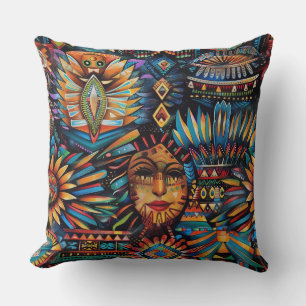 Plush Cyan "Pre-Columbian Tapestry" Aesthetic Thro Throw Pillow