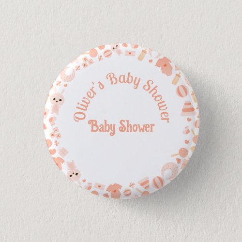 Plush Elephant  Safari Floral Baby Girl Shower Button