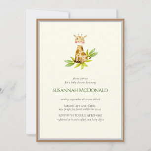Plush Giraffe Jungle Safari Baby Shower Invitation