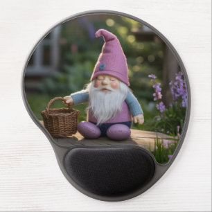 Plush Gnome Figurine with Woven Basket in Summer Gel Mouse Pad