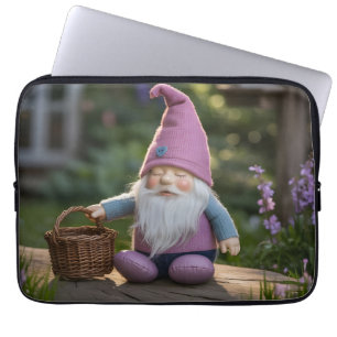 Plush Gnome Figurine with Woven Basket in Summer  Laptop Sleeve