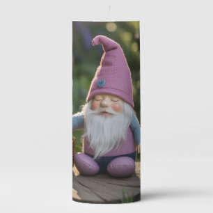Plush Gnome Figurine with Woven Basket in Summer Pillar Candle