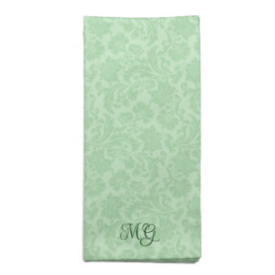 Plush green damask background gold monogram cloth napkin