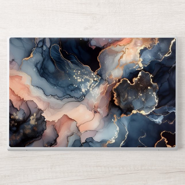 Plush Pink Blue and Gold Marble HP Laptop Skin (Front)