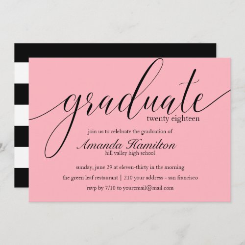 Plush Pink  typography Graduation Invitation