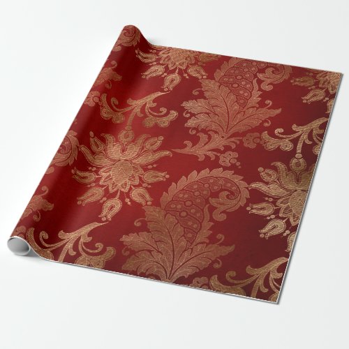 Plush Red and Gold Damask Wrapping Paper