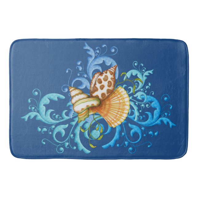 Plush Sea Shell Splash Bath-Mats Bathroom Mat (Front)