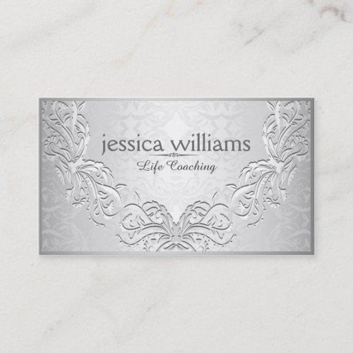Plush Silvery gray Vintage Embossed Frame Business Card