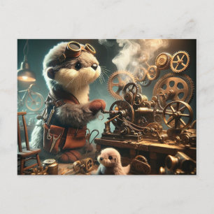 Plush Steampunk Otter and Seal Postcard
