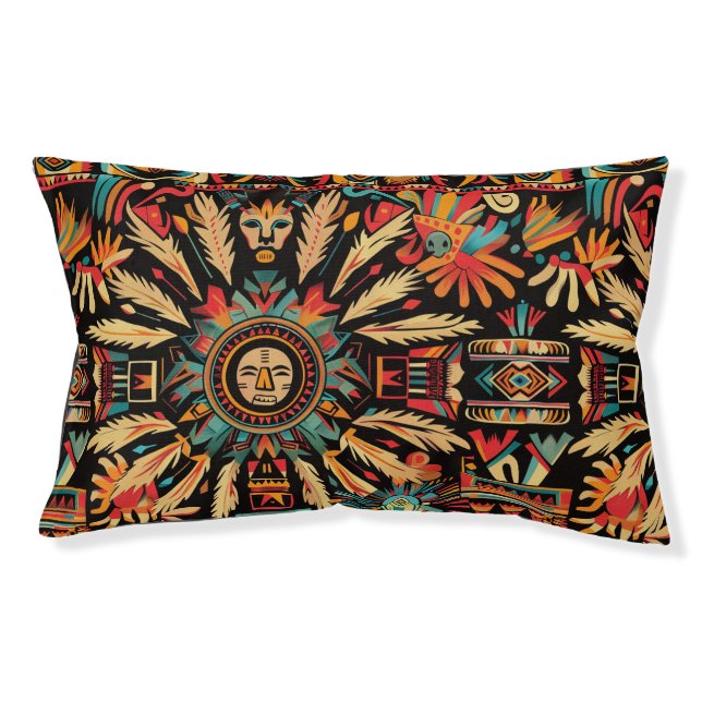 Plush Teal "Aztec Dream" Small Outdoor Dog Bed (Front)