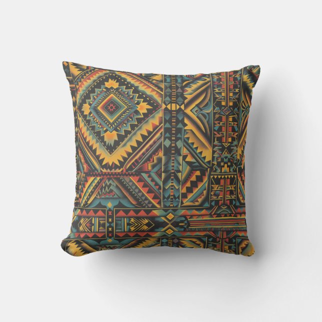 Plush Teal "Centuries-Old Geometric Elegance" Deco Throw Pillow (Front)