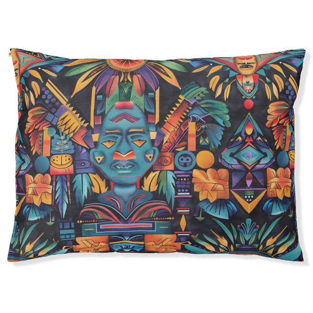 Plush Teal "Epochal Symmetry" Plush Dog Lounger Pet Bed (Front)