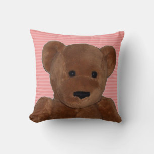 Plush Teddy Bear with Pink Striped Background Throw Pillow