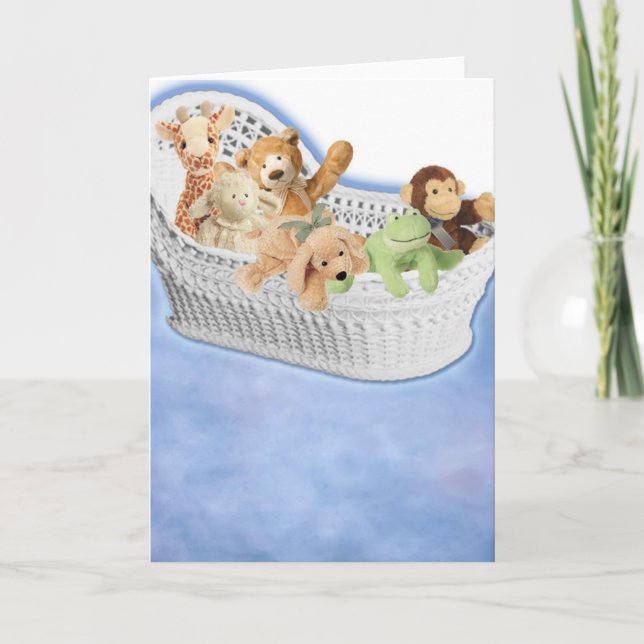 Plush toys in moses basket card (Front)