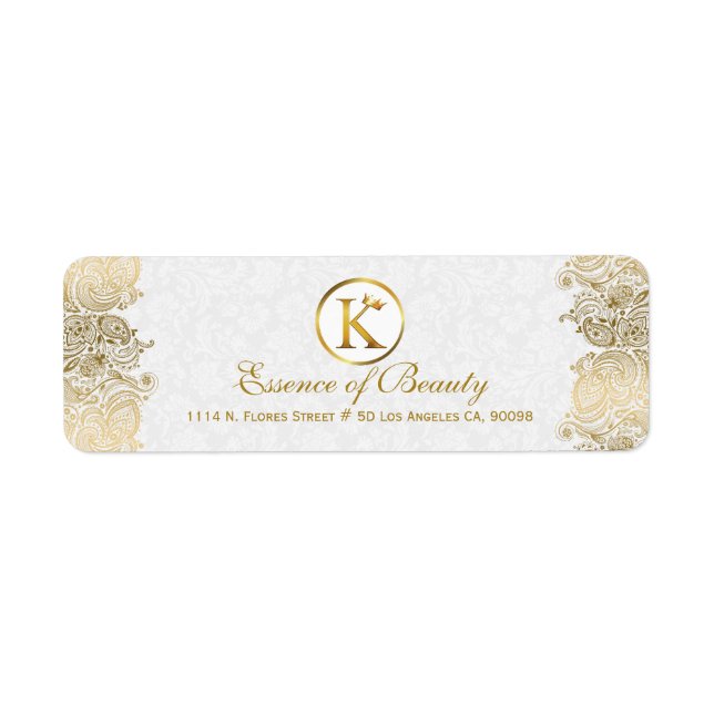 Plush White & Gold Paisley Lace Frame Label (Front)