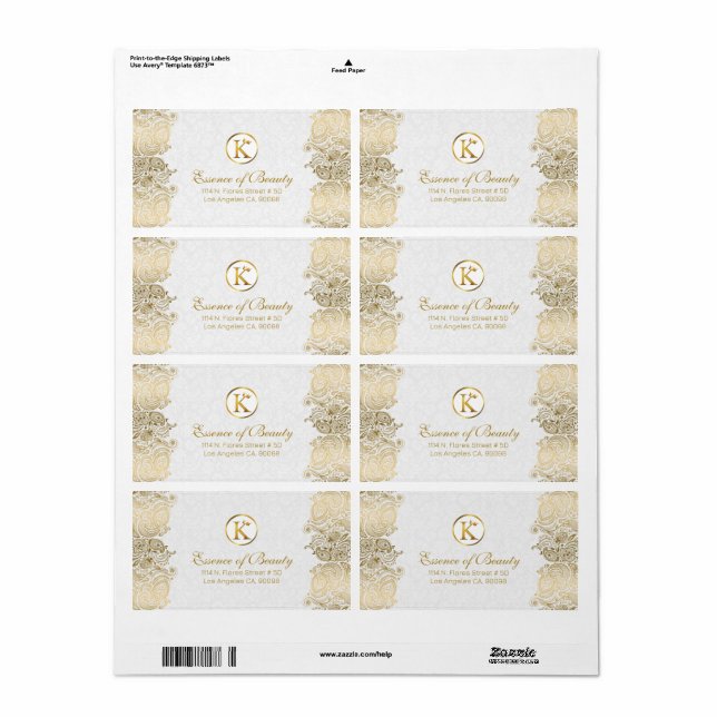 Plush White & Gold Paisley Lace Frame Label (Full Sheet)