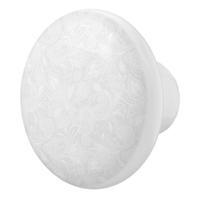 Plush White Paisley Pattern Stripes and monogram Ceramic Knob (Right)