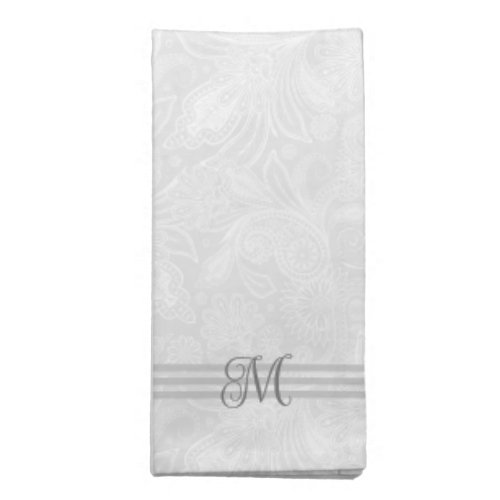 Plush White Paisley Pattern Stripes and monogram Cloth Napkin