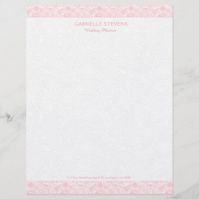 Plush white paisley with pink paisley stripes letterhead (Front)