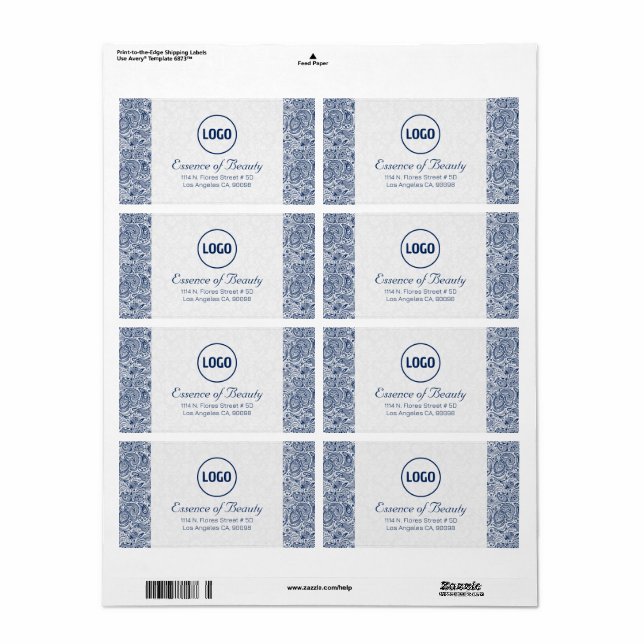 Plush White & Royal Blue Paisley Lace Frame Label (Full Sheet)