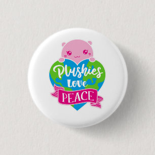 Plushies Love Peace   Cute Kawaii Heart Earth Button