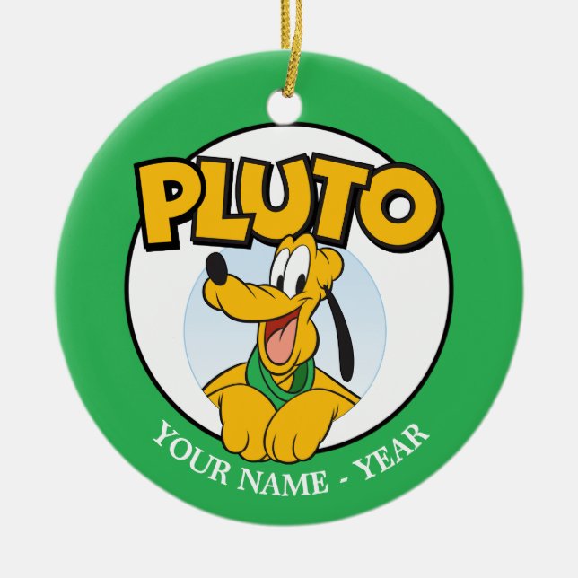 Pluto | Cartoon With Name Add Your Name Ceramic Ornament (Front)