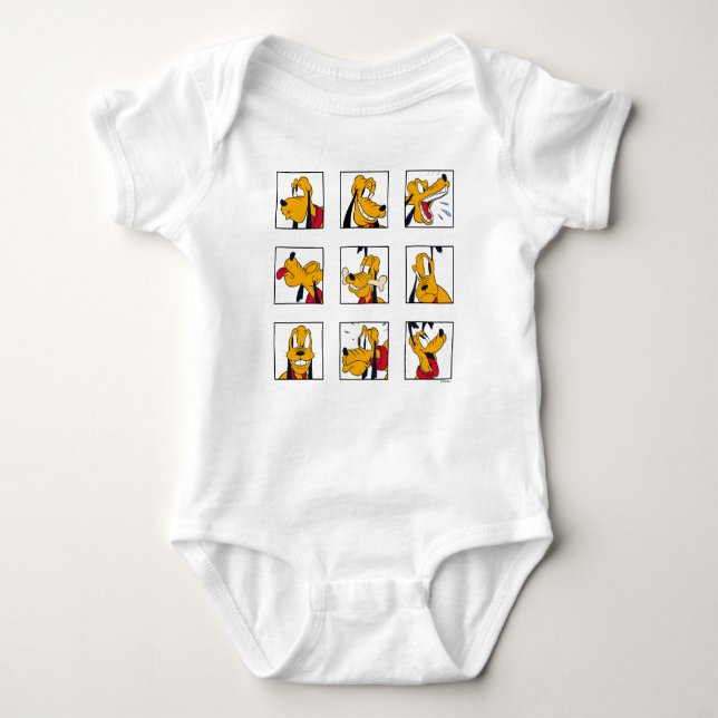 Pluto Expression Grid Baby Bodysuit (Front)