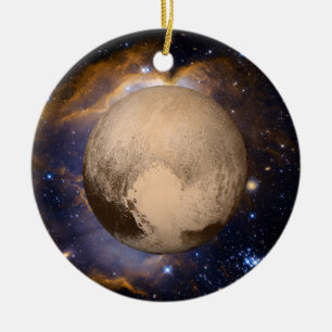 Pluto Heart Galaxy Nebula and Stars Ceramic Ornament