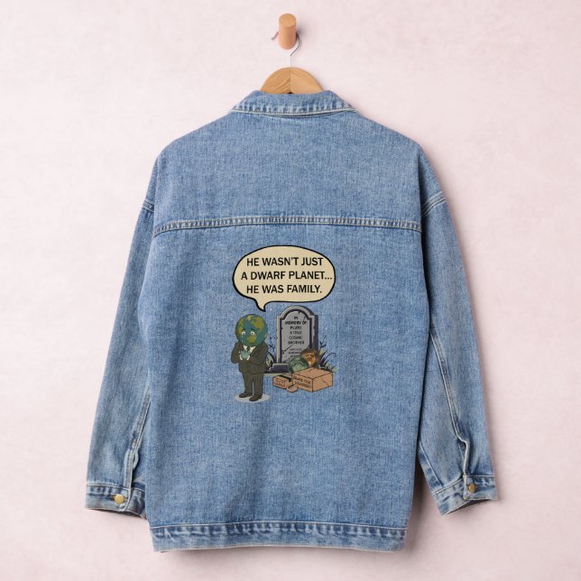 Pluto Never Forget Dwarf Planet Funny Space Humor Denim Jacket (Hangar)