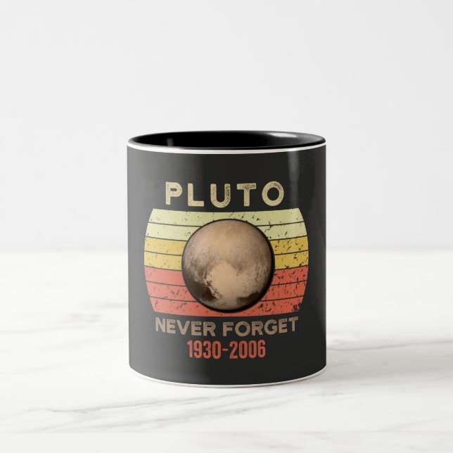 pluto never forget, eris, moon, astronomy, astrono Two-Tone coffee mug (Center)