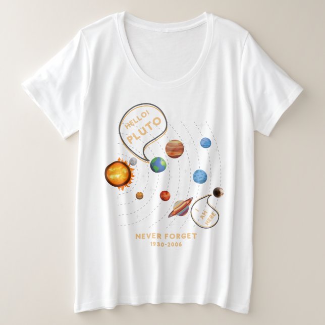 Pluto Plush Planet, Never Forget Pluto Plus Size T-Shirt (Design Front)